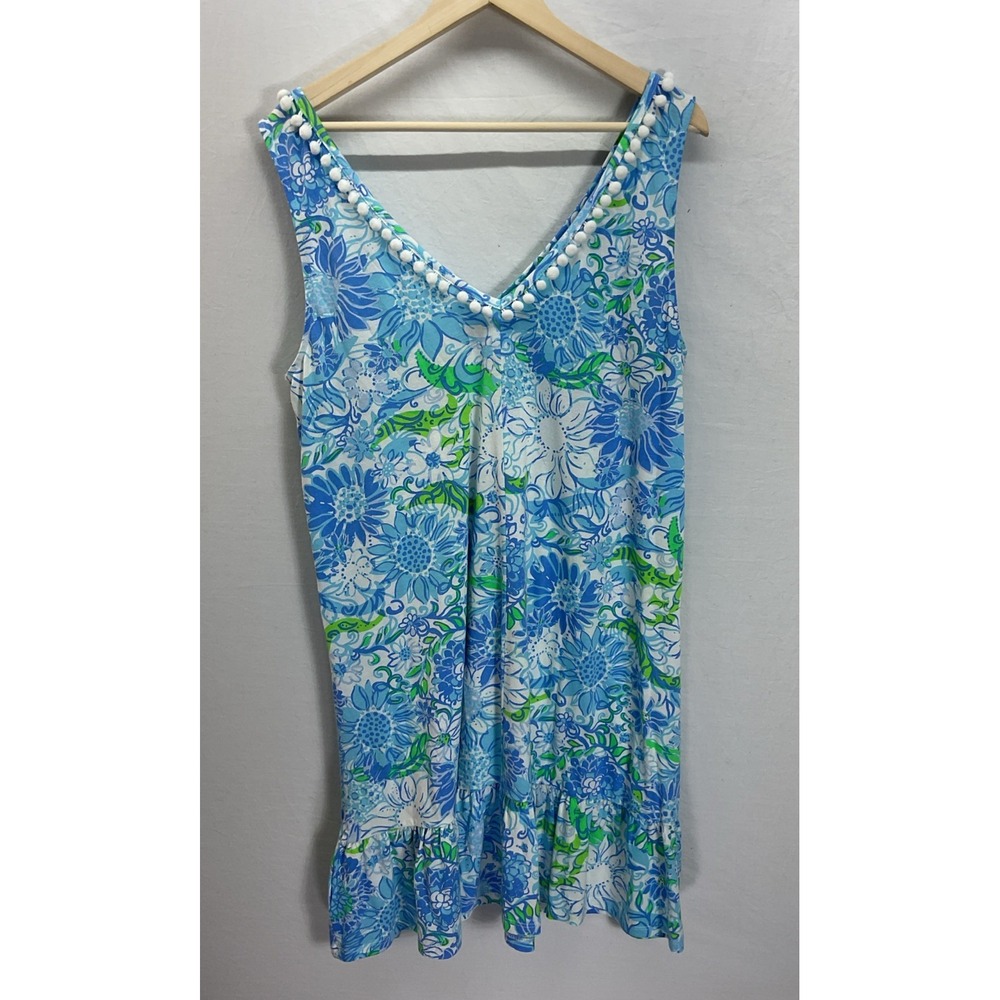 Lilly Pulitzer Blue, White & Green Floral Sleeveless V-Neck Dress - Picture 2 of 8